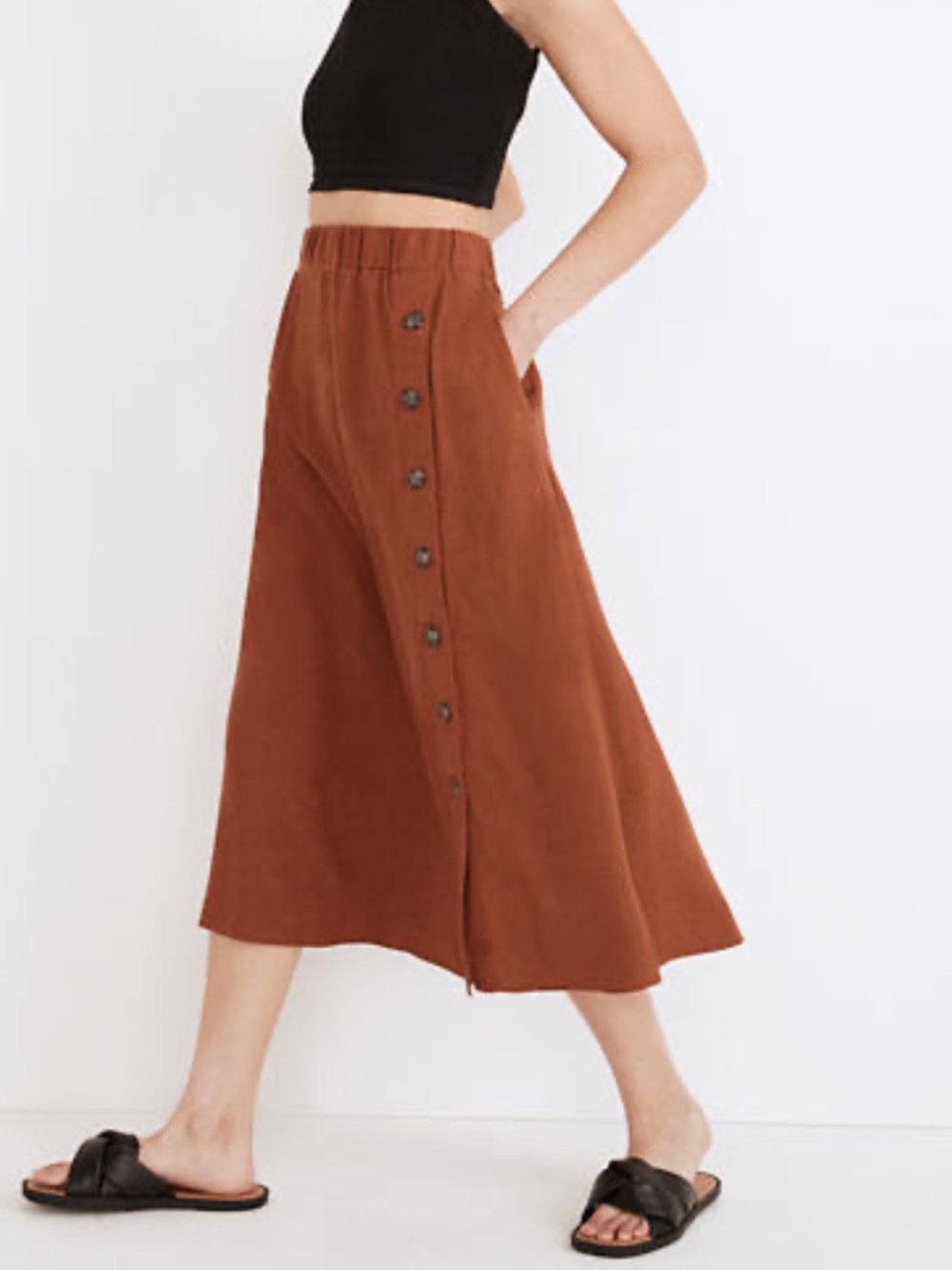 Madewell Linen-Blend Side-Button Midi Skirt
